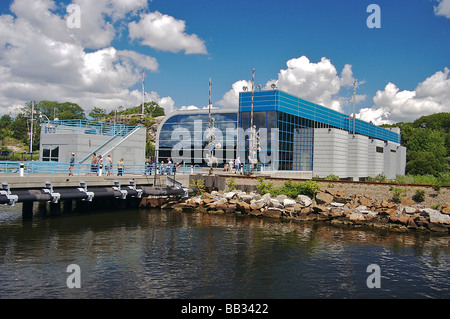 North America, USA, Connecticut, Groton. The Submarine Force Museum viewed from the Nautilus on the Thames River Stock Photo