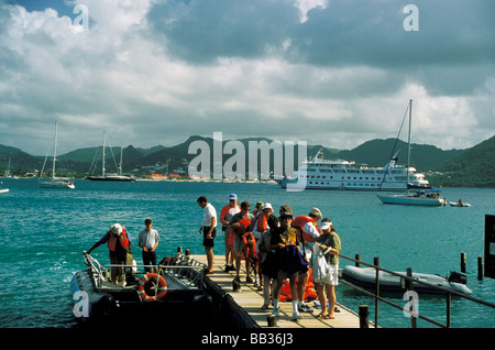 Caribbean, St. Lucia, Soufriere, Rodney Bay. Tourist in bay. Stock Photo