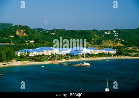 Caribbean, St. Lucia, Soufriere, Rodney Bay. Resort Hotel on bay. Stock Photo