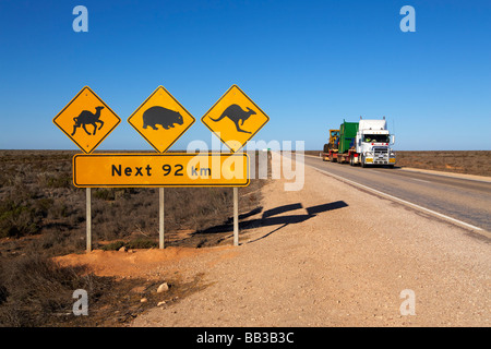 Iconic Australian road sign on the Eyre Highway Near the Nullabor Road House South Australia Stock Photo