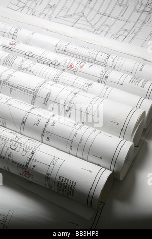 Rolled up blueprints Stock Photo
