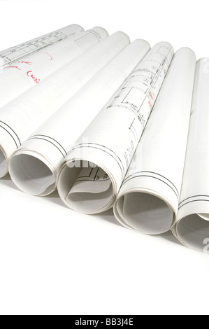 Rolled up blueprints Stock Photo