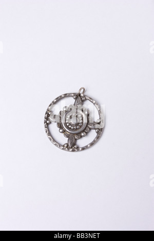 vintage victorian silver round brooch pendant Stock Photo