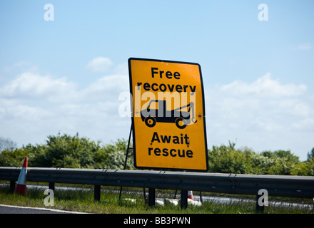 Motorway roadworks free breakdown recovery sign UK Stock Photo