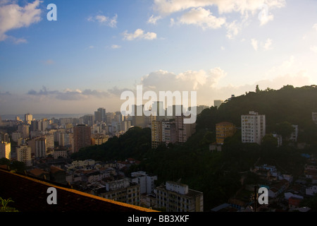 Downtown Rio de Janeiro skyline viewed at dusk from the hills of Santa Teresa. Stock Photo