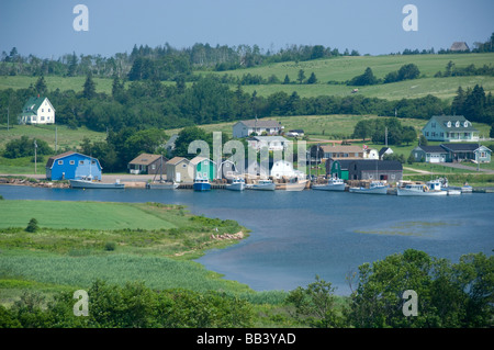 Canada, Prince Edward Island. Hostetter's Overlook, view of typical fishing village. Stock Photo