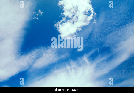 USA, Utah. Cumulus, cirrus fibratus, and cirrocumulus clouds. Stock Photo