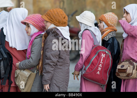 Iranian girls on a school field trip to Imam mosque in Esfahan, Iran. Stock Photo