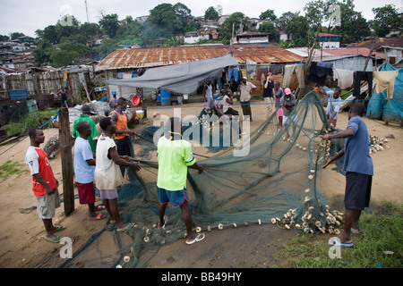 Life in the Monrovian  fishing community of West Point in Liberia. Stock Photo