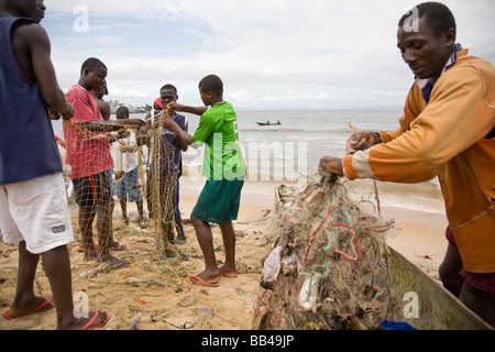 Life in the Monrovian  fishing community of West Point in Liberia. Stock Photo