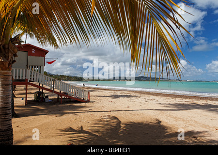 View of a Caribbean Beach with a Lifeguard Station Luquillo Puerto Rico Stock Photo