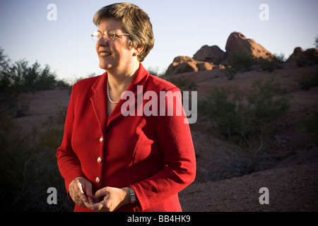 Arizona Gov. Janet Napolitano, photographed at Papago Park Military Base in Phoenix.  Photograph by Robert Gallagher/ Aurora Stock Photo