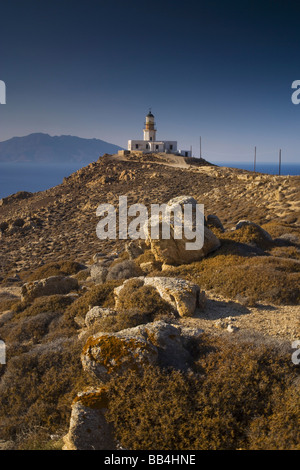 Greece and Greek Island of Mykono with Cape Armenistis Lighthouse on the Northwest tip of the island of Mykonos Stock Photo