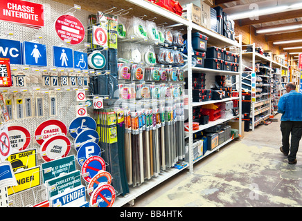 Domestic signs and draft excluder fittings display at 'Bricomarché' D-I-Y store - France. Stock Photo