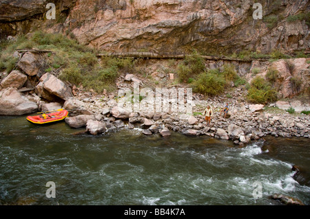 Colorado, Canon City, Royal Gorge Railroad. Views from the train, river rafting on the Arkansas River. Stock Photo