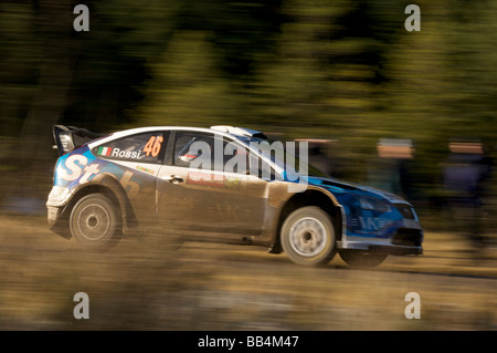 Moto GP world champion Valentino Rossi and co driver Carlo Cassina compete in the 2009 the Wales Rally GB Stock Photo