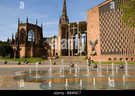 View of the New and Old Coventry Cathedrals Stock Photo