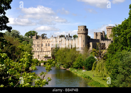 Warwick Castle and River Avon, Warwickshire, England, UK Stock Photo