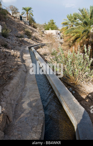 Aflaj or Falaj are traditional water irrigation systems , below are the ones in Jabal el Akhdar in the sultanate of Oman Stock Photo