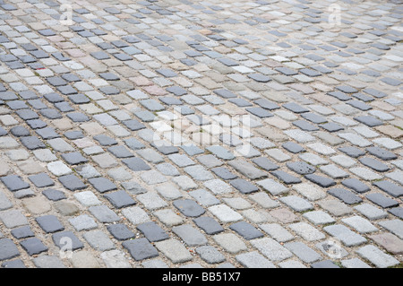 Old cobble stone pavement in Barcelona Spain Stock Photo