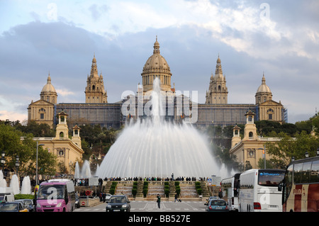 Magic Fountain and Palau Nacional in Barcelona, Spain Stock Photo