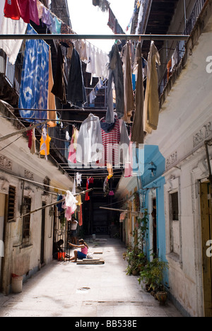 Laundry hangs on clotheslines outside apartments in a former cigar factory in Havana Cuba / © Craig M. Eisenberg Stock Photo