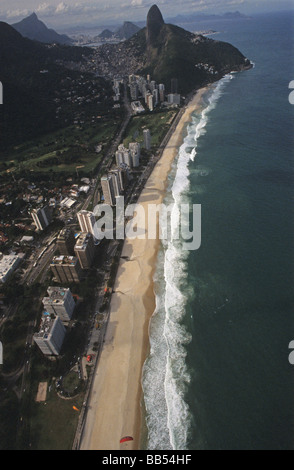 View from Paraglider over Sao Conrado Beach Rio de Janeiro Brazil Stock Photo