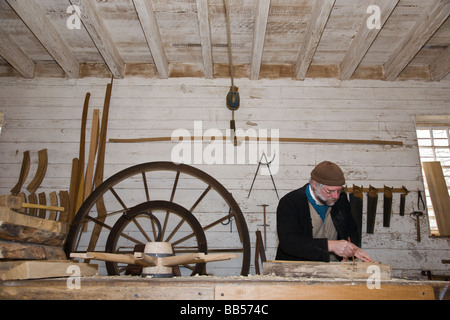 The wheelwright's workshop at Colonial Williamsburg is housed on the grounds of the Governor's Palace. Stock Photo