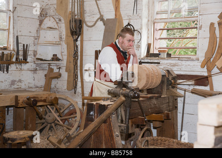 The wheelwright's workshop at Colonial Williamsburg is housed on the grounds of the Governor's Palace. Stock Photo