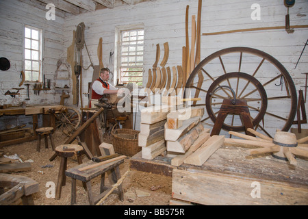 The wheelwright's workshop at Colonial Williamsburg is housed on the grounds of the Governor's Palace. Stock Photo