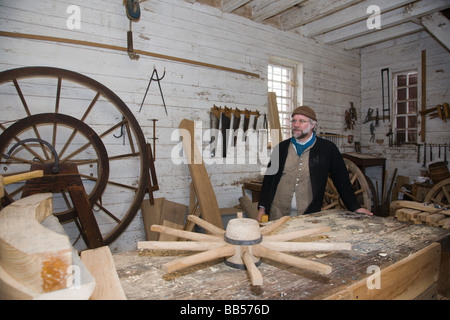 The wheelwright's workshop at Colonial Williamsburg is housed on the grounds of the Governor's Palace. Stock Photo