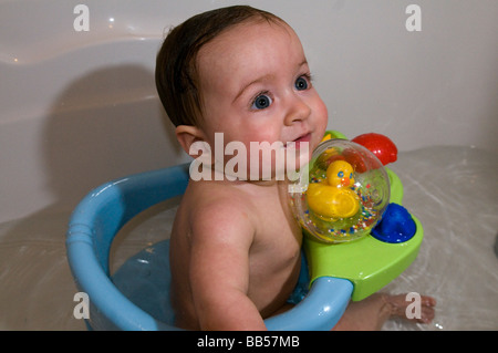 6 month old baby in the bath Stock Photo