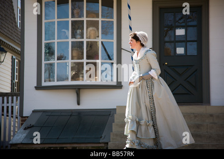 A period actor reenacts daily life in Colonial Williamsburg, Virginia. Stock Photo