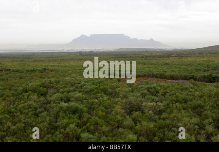 Misty view of Table top mountain in Capetown from a helicopter Stock Photo