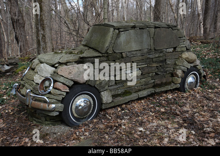 Stone Sculpture of Volkswagon Car Near Ithaca New York - USA Stock Photo