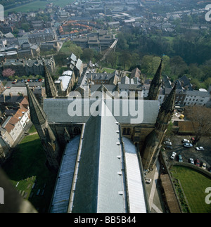Durham Cathedral view of choir roof, from top of the tower to the east Stock Photo