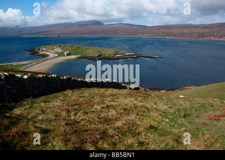 View over Loch Eriboll and Ard Neakie island former ferry terminus Sutherland Northern Scotland Great Britain UK Stock Photo