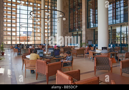 students at computer desks in library, new campus, American University in Cairo, Egypt Stock Photo