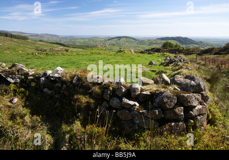 old historic irish dry stone wall field boundary on Slieve Gullion mountain in the ring of gullion south county armagh Stock Photo