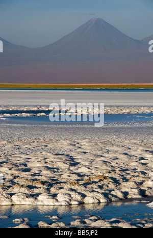 Salar de Atacama with volcano in distance, Chile. Stock Photo