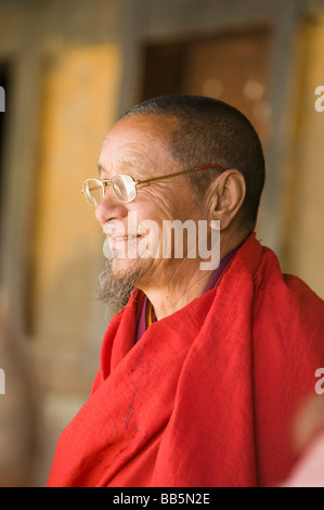 Monk at 'Tsechu' or festival, Ura, Bumthang Valley, BHUTAN Stock Photo