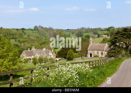 Lasborough Manor and St Marys church in the Cotswold hamlet of Lasborough, Gloucestershire. Stock Photo