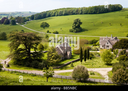 Lasborough Manor and St Marys church in the Cotswold hamlet of Lasborough, Gloucestershire. Stock Photo