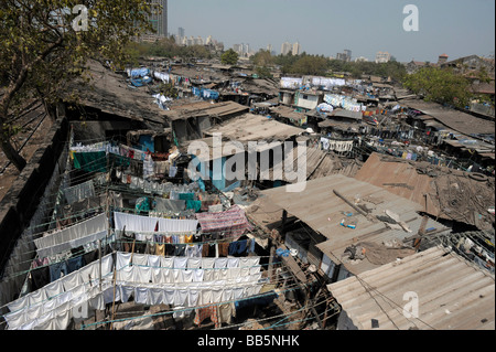 View of Dhobi Ghats with Mumbai skyline in the background Stock Photo