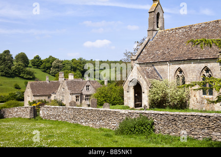 Lasborough Manor and St Marys church in the Cotswold hamlet of Lasborough, Gloucestershire UK Stock Photo