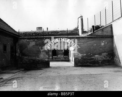 geography / travel, Czechia, Terezin, Theresienstadt Memorial Site, Little Fortress, gate to 1st court, 'Works brings Freedom',  1960s, , Stock Photo
