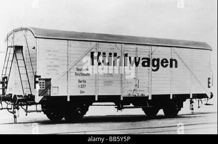 transport / transportation, railway, waggons, freight waggons, refrigerator car, Deutsche Reichsbahn public relations, circa 1930, Stock Photo