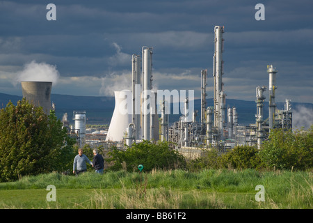 Golfing near Grangemouth Petrochemical plant industry River Avon Central Region Scotland May 2009 Stock Photo