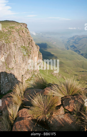 The View from Sani Top, Lesotho, out over the South African foothills of the Drakensberg Mountains Stock Photo