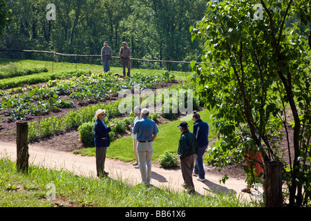 Tourists visit the vegetable & flower gardens at Monticello Thomas Jefferson former home and plantation near Charlottesville VA Stock Photo